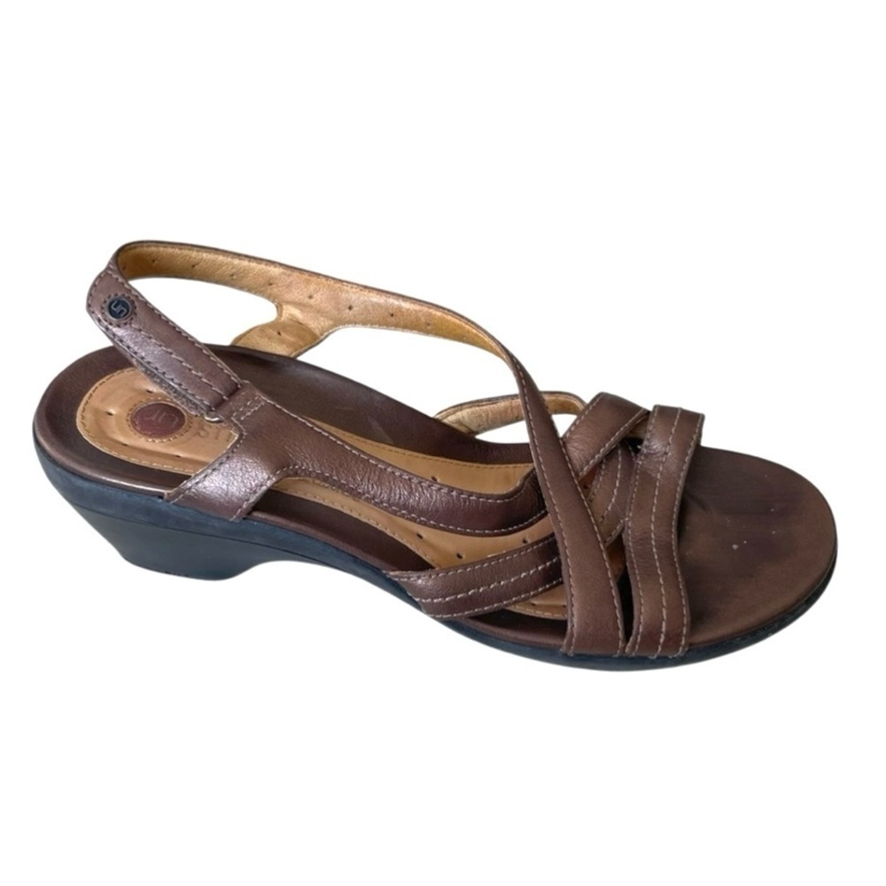 CLARKS Unstructured Leather Strappy Sandals Heel Brown Bronze 8